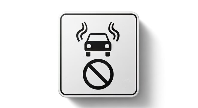 Road sign indicating no idling of vehicles allowed on a white background