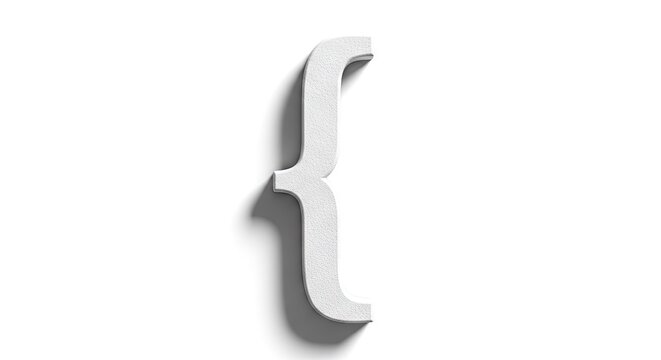 White curly bracket symbol against a white background with a long shadow