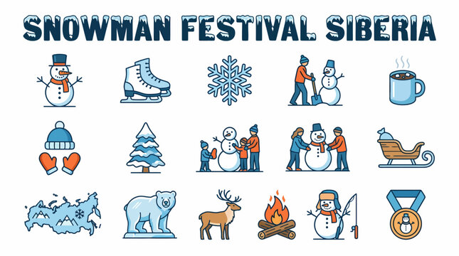 Snowman Festival Siberia Icons Set