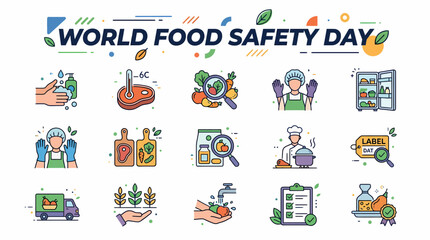 Obraz premium World Food Safety Day Icons - Health, Hygiene, and Quality