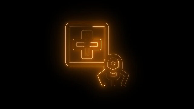 Neon medical bag icon. Medical box with cross. Medical equipment for emergency.