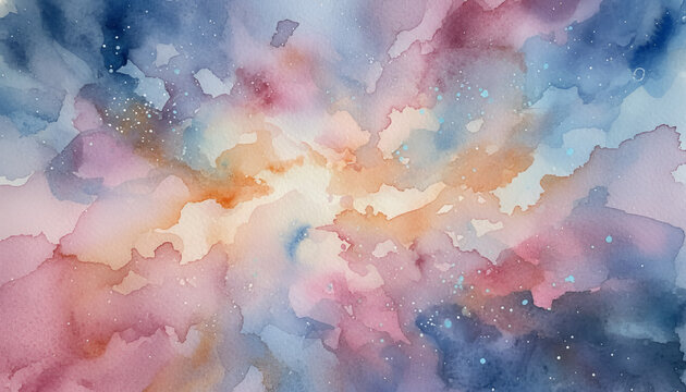 Watercolor background with space and stars