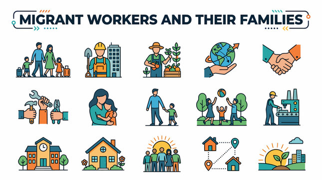 Migrant Workers and Families Icons: Agriculture, Industry, Housing