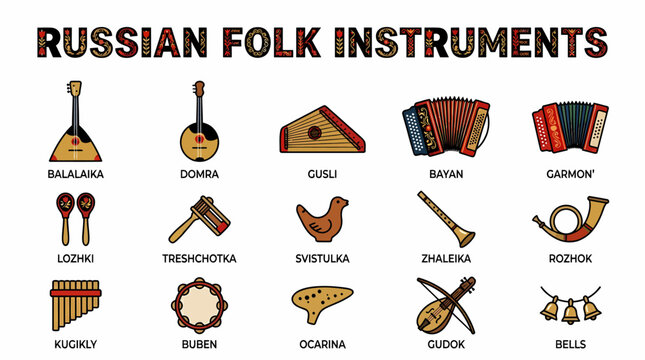 Russian Folk Instruments Collection - Balalaika, Domra, Garmon