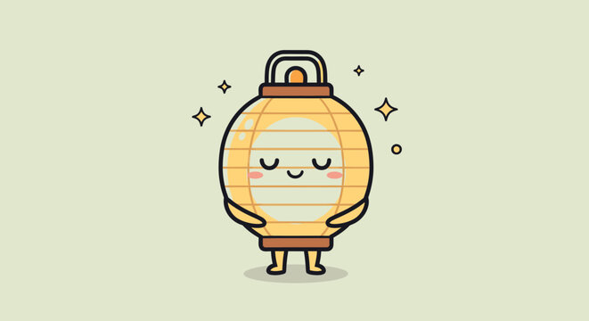 Cute cartoon lantern character with friendly glow.