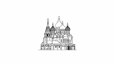 Obraz premium Detailed line art sketch of an iconic onion-domed cathedral