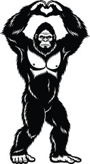 Gorilla mascot vector illustration forming heart shape with hands, strong ape character design, wildlife animal graphic isolated on white background © MSTMONIRA