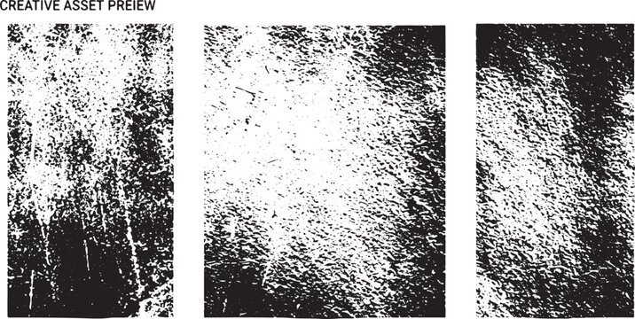 Set of Black Grunge Texture Overlays, Distressed Grain Silhouettes, and Abstract Dirty Scratch Vector Graphics design on transparent background.