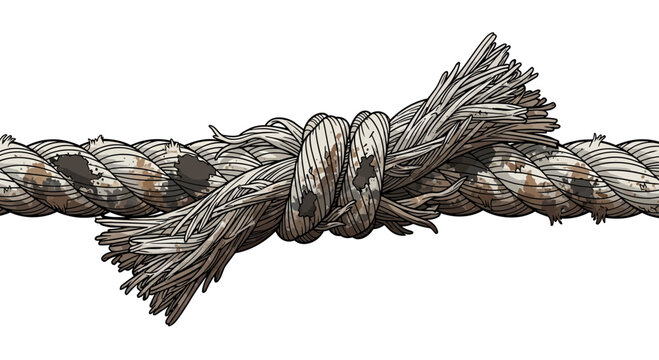 Severely Frayed Rope Knot, Close-up Detail, Isolated