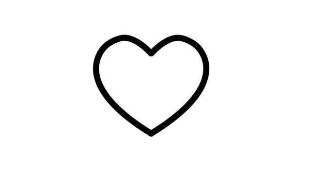 Black self drawing heart animation, isolated on a white background