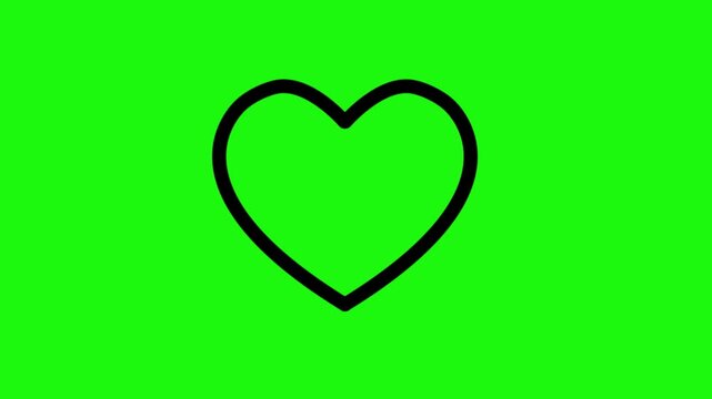 Black self drawing heart animation, isolated on grin background