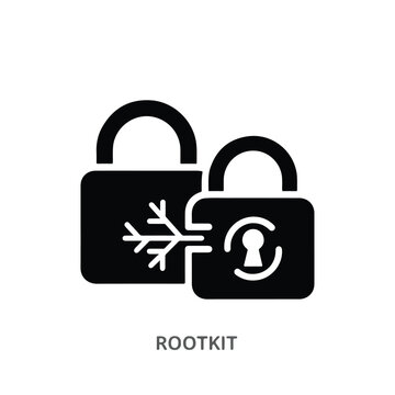 Digital security concept with two padlocks and rootkit symbol.