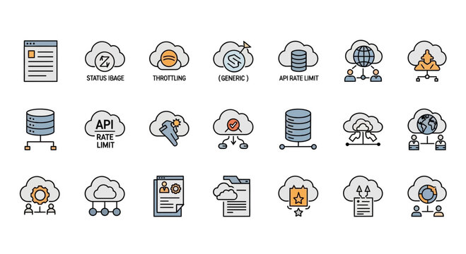 Cloud computing and data technology icons illustrating various digital concepts