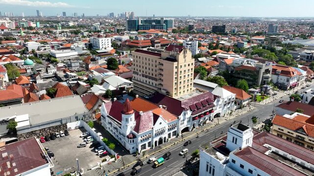 Aerial Drone Surabaya Indonesia Colonial Architecture Cityscape Heritage Buildings Rajawali Historic District
