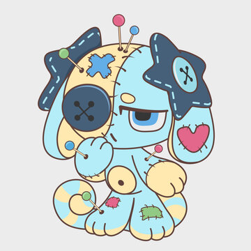 Cute cartoon voodoo bunny. Cartoon Halloween mascot.