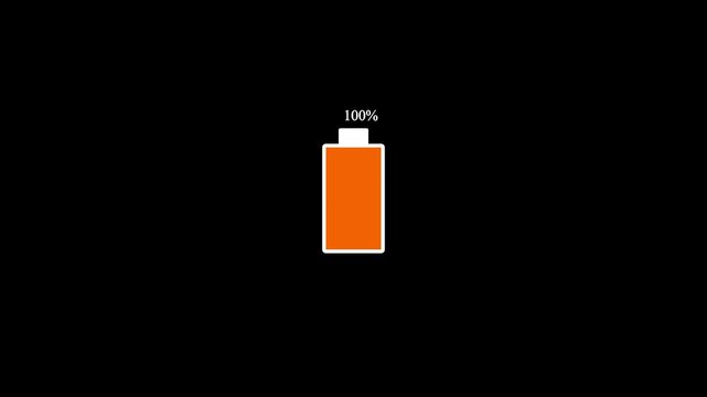 Countdown low betari icon 0 to 100% battery charging animation on black background. 80 percent fast charging video. battery charging footage.