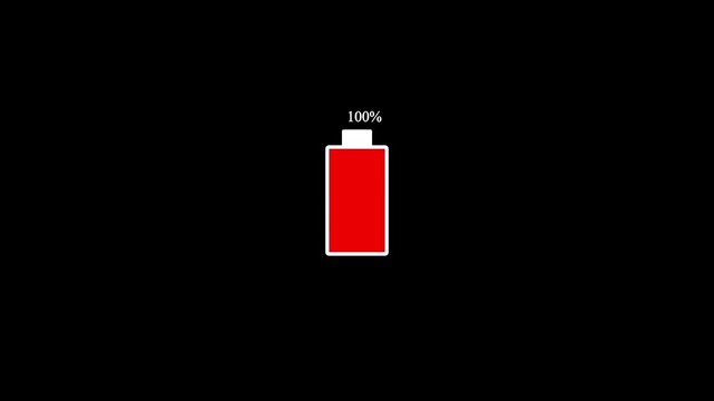 Countdown low betari icon 0 to 100% battery charging animation on black background. 80 percent fast charging video. battery charging footage.