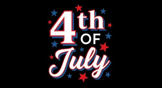 4th of july independence day typography design with red and blue stars on black background
