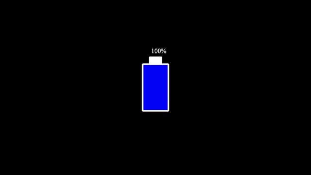 Countdown low betari icon 0 to 100% battery charging animation on black background. 80 percent fast charging video. battery charging footage.
