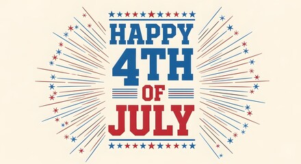 Obraz premium Happy 4th of july typography design with star border and firework burst elements