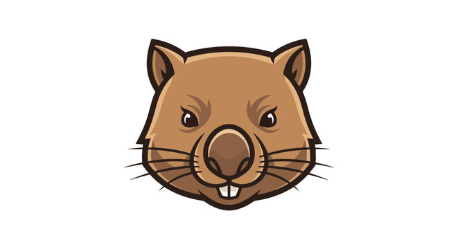 Cute cartoon illustration of a friendly brown wombat head with a happy smile.