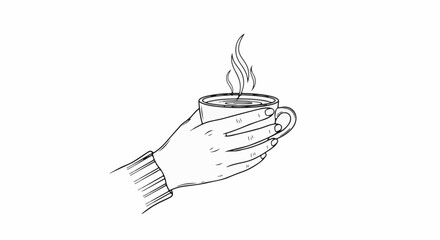Obraz premium Hand holding a steaming mug of hot beverage