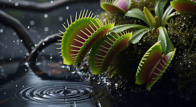 Venus flytrap plant carnivorous green leaves.