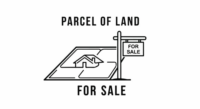 Iconographic depiction of a property parcel for sale with a house outline