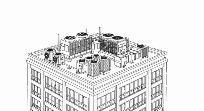 Isometric sketch of HVAC units on building rooftop