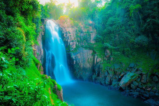 Beautiful deep forest waterfall at Haew narok waterfall, khao yai national park, Thailand