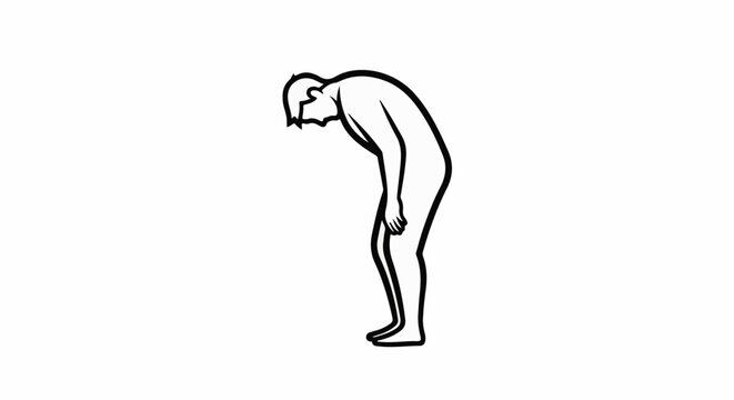 Line drawing of a person bowing deeply with head down