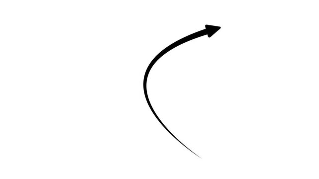Black Hand Drawn Style Curved Arrow Moving Upward on White Background, Elegant Directional Motion Graphic for Educational Content and Web Design
