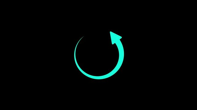 Cyan Neon Circular Loading Arrow Rotation Animation on Black Background, Futuristic Refresh Sync and Processing Icon for Tech Interface