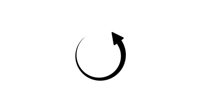 Black Minimalist Circular Reload Arrow Animation on White Background, Clean Refresh and Sync Motion Graphic Icon for Website and App UI