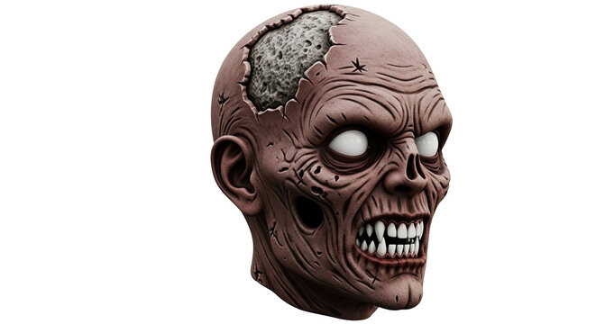 Terrifying Zombie Head with Exposed Brain and Rotting Flesh