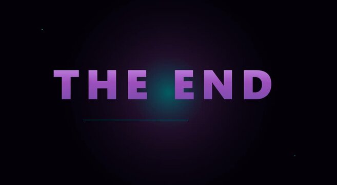 Stylized purple and blue glowing text reading The End on a dark background