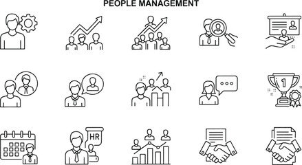 Fototapeta premium Key concepts and practices in effective people management illustrated through icons