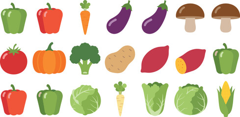 Fototapeta premium Vegetable Icon Set Featuring Colorful Fresh Produce for Healthy Eating, Organic, and Food IllustrationsVegetable Icon Set Featuring Colorful Fresh Produce for Healthy Eating, Organic, and Food Illust