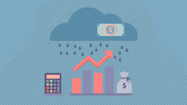 It s raining money financial growth is illustrated with a cloud rain and charts