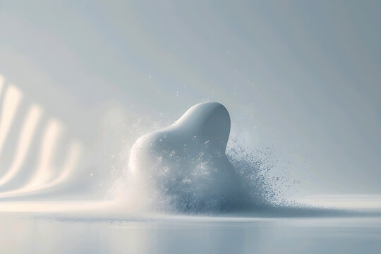 Object dissolving into soft particles representing disappearance, transformation, and digital transition concept.