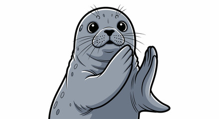 Cute cartoon seal with hand. © rohit