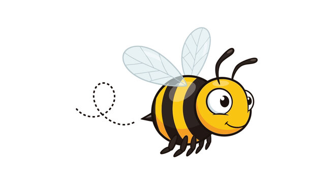 Cartoon bee flying with smile.