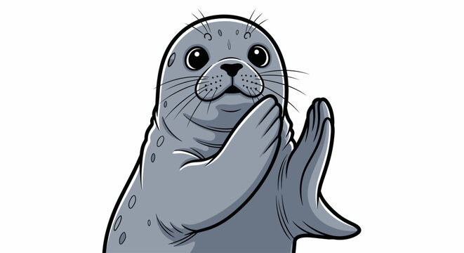 Cute cartoon seal with hand.