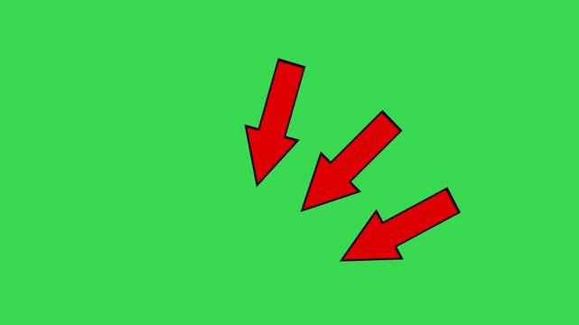 Animated Three Red Arrows Pointing Down with Bounce Effect - Green Screen Chroma Key