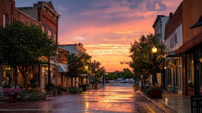 Golden Hour Sunset over Downtown McKinney, Eastside, Texas