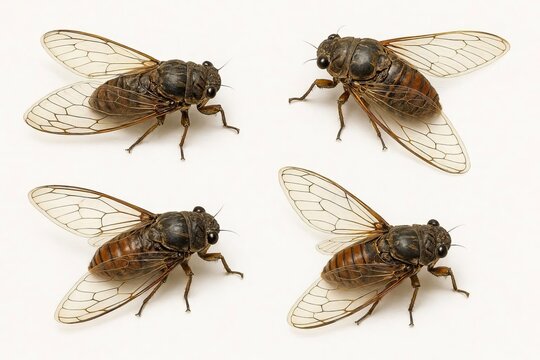 Cicadas (summer animals, Asian region) on a white background