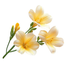 Fototapeta premium Yellow Freesia Flowers Branch with Buds Isolated on Transparent or White Background