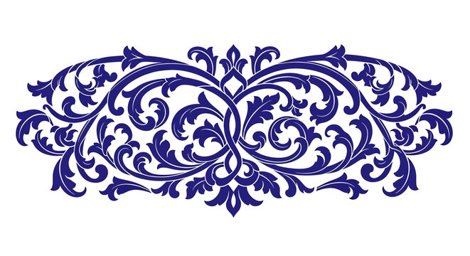 Intricate blue floral decorative design element.