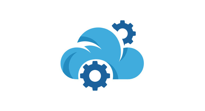 Cloud computing with gears representing data processing and technology.