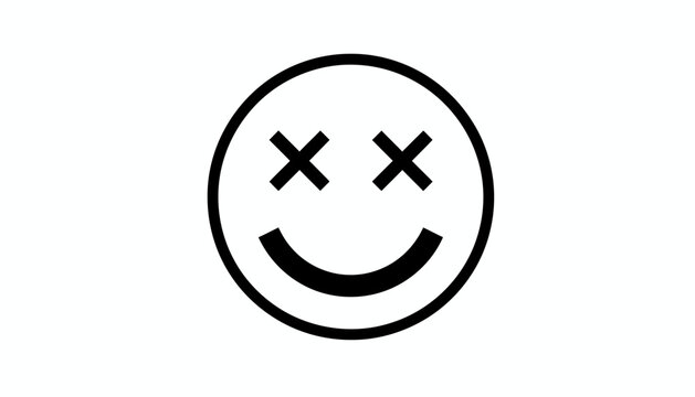 Simple black and white cartoon smiley face with x eyes.